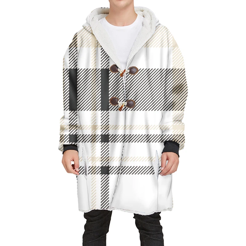 YOUTHUP New Winter Mens Long Velvet Hoodies 3D Different Plaid Printing Hooded Pullovers Thick Hoodies Streetwear - Цвет: SCA93D-JRMY-085