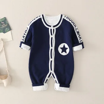 

Newborn Baby Rompers Knitted Infant Boys Girls Jumpsuits Outfits Autumn Button Up Toddler Kids Overalls Winter Warm Kids Sweater