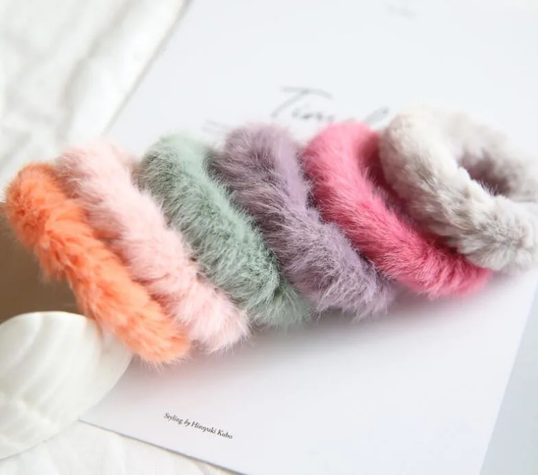 mix 12pcs Fashion Cute Fur Pom Pom Hair Ties Cartoon Donut Elastic Hair Bands Princess Headwear Girls Hair Accessories - Цвет: mix