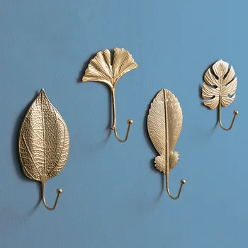 

NEW Wall Hooks for Hanging Clothes No-punch Wall Hanger Coat Key Hook Iron Art Wall Decorations Golden Leaves home storage