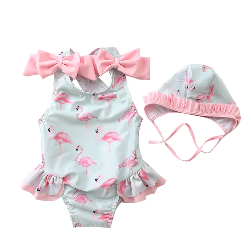 

2pcs Toddler Girls Swimsuit Cute Bow Flamingo Bird Backless Overall Baby Girl Swimwear