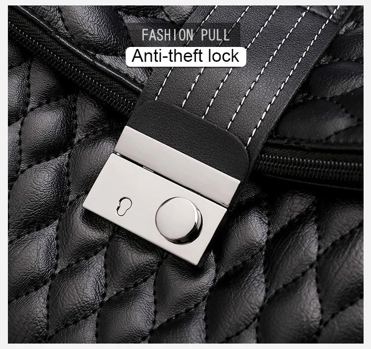 2019 Brand Designer Women's Quilted Leather Backpack Purse Ladies Fashion Leisure Rucksacks Anti Theft Backpacks with Lock Black (7)