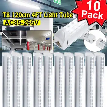 

10PCS T8 LED Light Tube 4FT 120CM 36W 4Foot Dual Row V Shaped LED Shop Light Ceiling Under Cabinet Light 6500K White AC85-265V