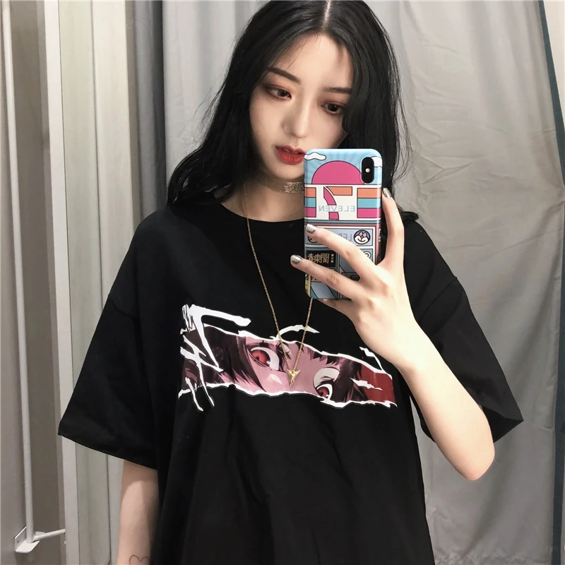 Харадзюку летняя Свободная Женская футболка с короткими рукавами О-образным
