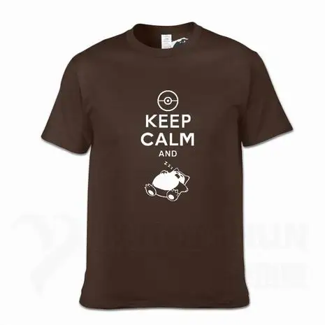 С надписью «Keep Calm And вести Snorlax сна Pokemon футболки 16 Цвета Для мужчин из хлопка с круглой горловиной, Повседневное Графический короткий рукав Костюмы