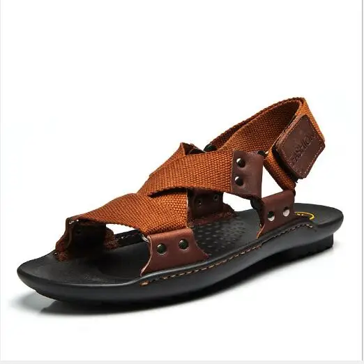 sandals Первый слой из кожи, Пляжная мужская летняя модная повседневная обувь Нескользящая удобная кожаная мужская обувь Студенческие сандалии - Цвет: sandals