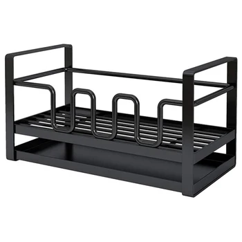 

NEW-Sink Caddy Organizer Countertop Sponge Brush Soap Holder with Drain Pan for Kitchen,Cleaning Brush Organizer Rack