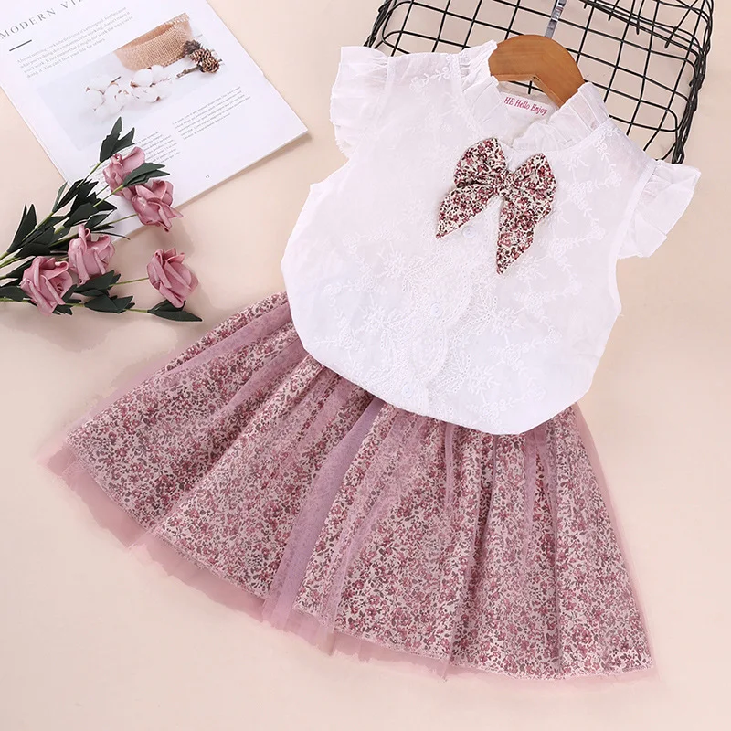 

Girls Clothing Sets Summer Baby Girls Clothes Leopard Bow T-Shirt Top Mesh Skirt 2Pcs Suit Casual Children Clothes Girls Outfit
