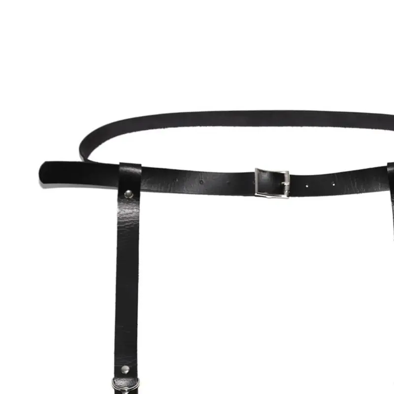 Womens Faux Leather Garters Belt Punk Rock Body Harness Adjustable Waist Caged Thigh Leg Ring Lingerie Suspender With Metal Rin