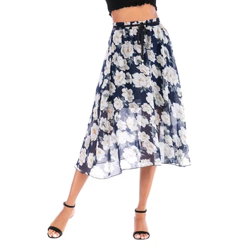 

Beach Vacation Style Skirts For Women Fashion Sweet Floral Printed Chiffon Skirt Summer Thin Breathable Bow Skirts Wholesale