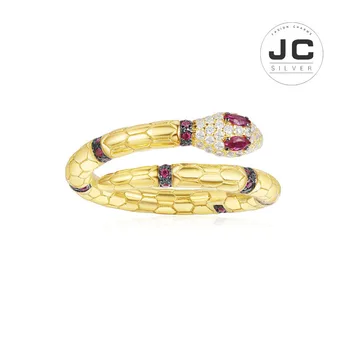 

New Fashion Charms Silver 925 Original Copy Jewelry,Yellow Silver Uraeus Ring With Synthetic Red Stone For Women With Mono Logo