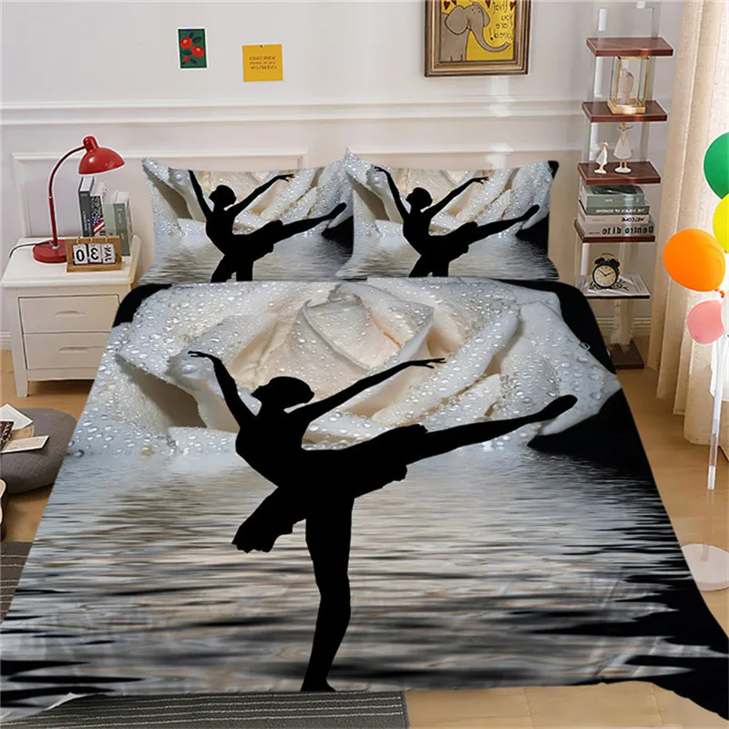 

New Ballet Girl's Bedding Set Duvet Quilt Cover Set Comforter Bed Linen Pillowcase King Queen Full Home Texitle