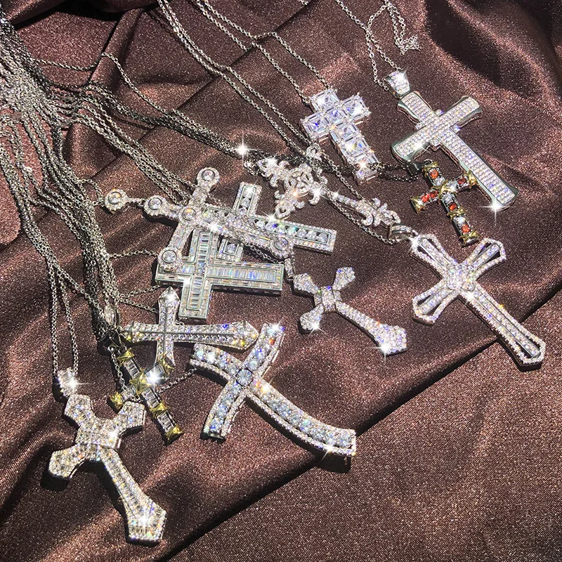Fashion Cross Style Pendant Necklace Cute Female AAAAA+ Crystal Zircon Necklace S925 silver Choker Cross Necklaces For Women pendant necklace silver necklace silver pendant
