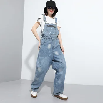

Women Wide Leg Jeans Overalls Streetwear Hip Hop Loose Casual Straight Denim Suspender Trousers Female Men Pants Jumpsuis 0031