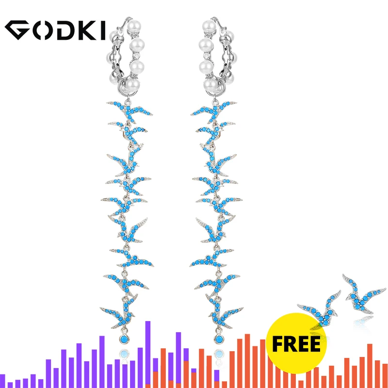 buy1 free1 Turquoise GODKI, корейские трендовые серьги с искусственным жемчугом для женщин, богемные серьги-капельки в виде чайки, Brincos, Женские Ювелирные изделия своими руками - Окраска металла: buy1 free1 Turquoise