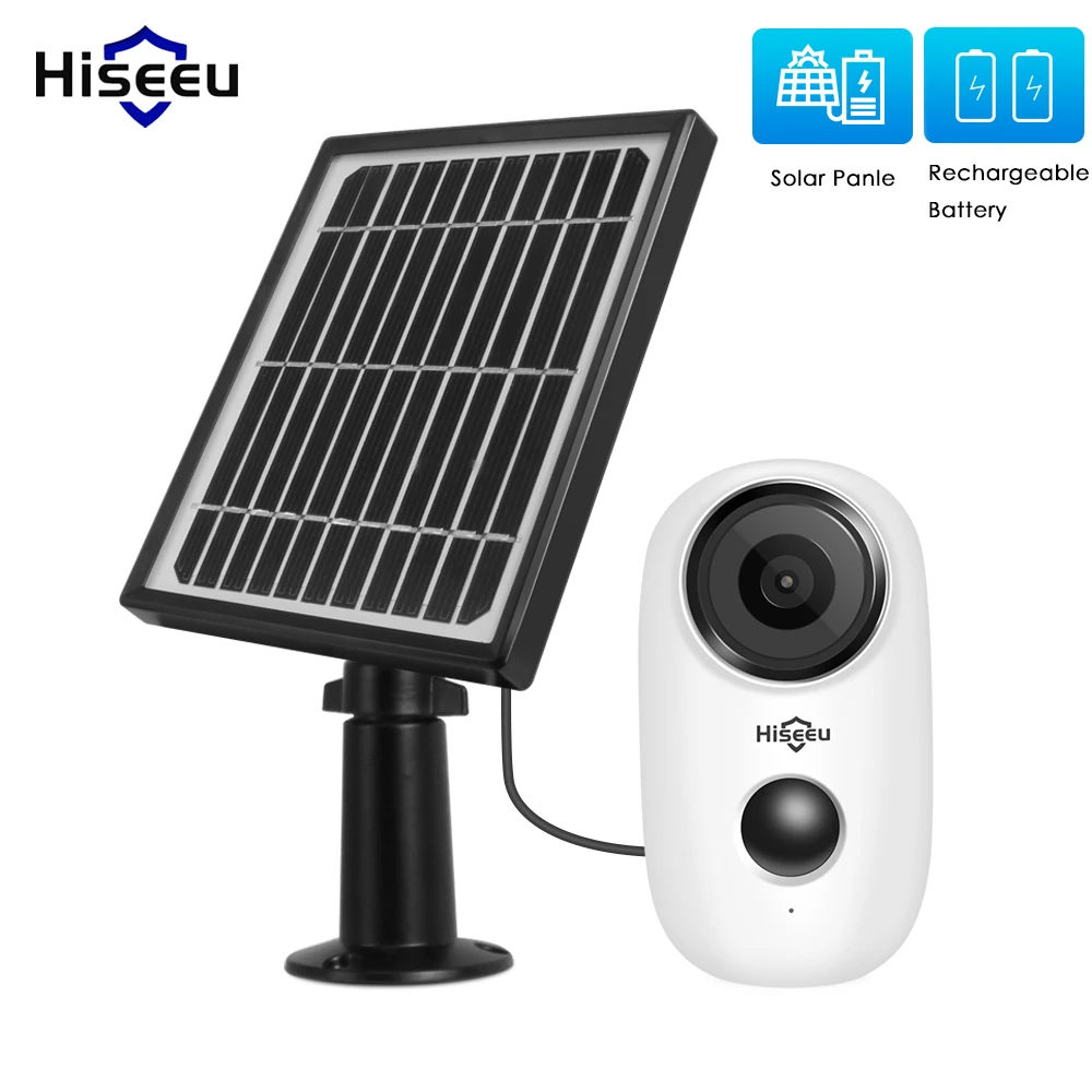Hiseeu 1080P Battery Powered IP Camera with Solar Panel Weatherproof Surveillance Wifi Camera Outdoor PIR Motion