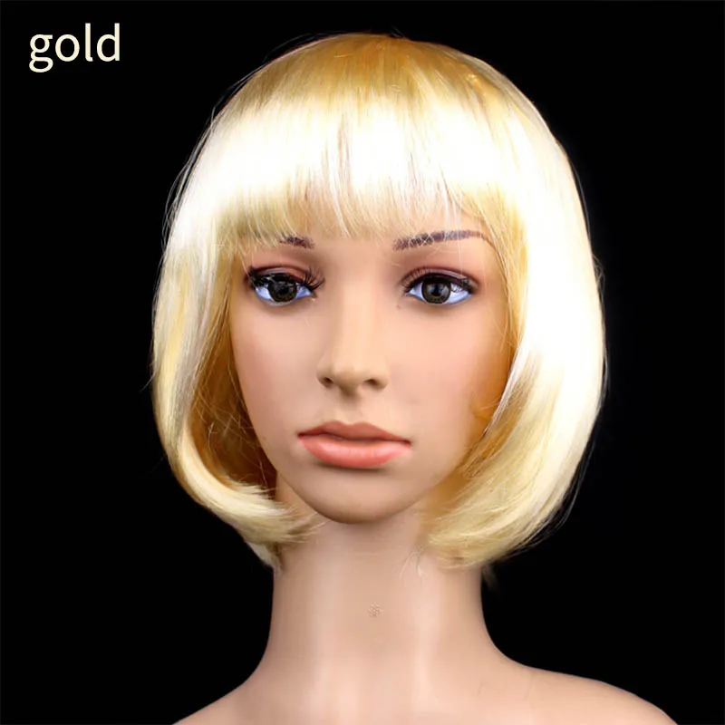 Золотой Short Straight Colorful Bob Wigs Halloween Wig Cosplay Accessories Multifunction PET 1Pcs Costume Ball Rave Party Supplies - Цвет: Золотой