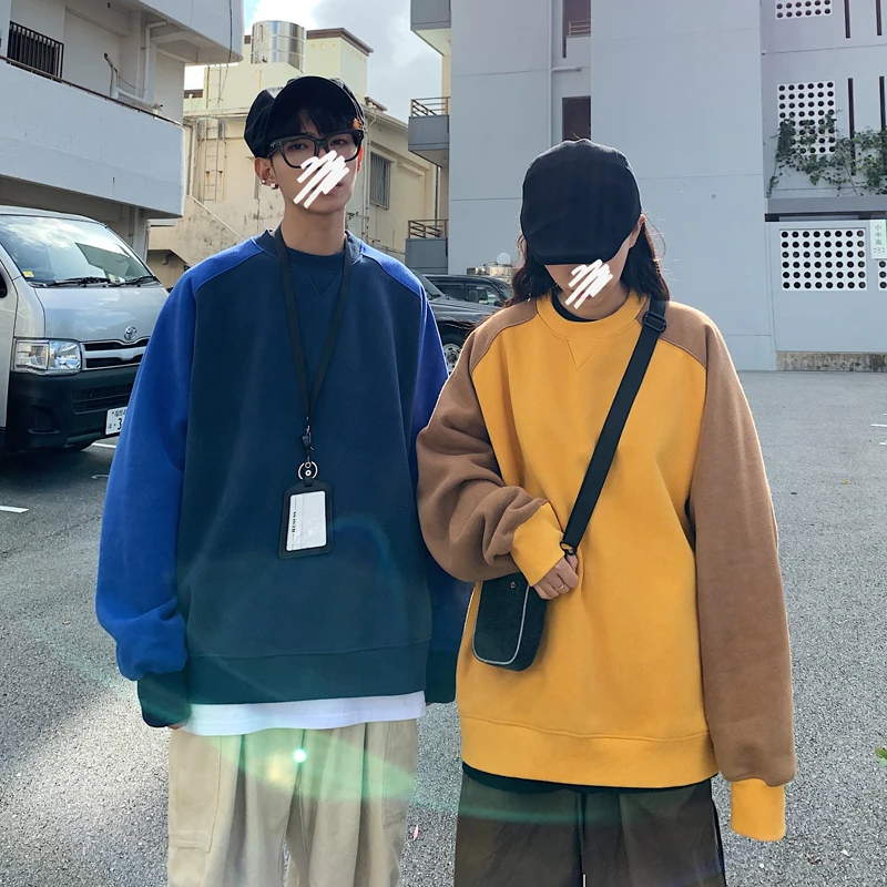 

2020 Spring And Autumn New Youth Pop Stitching Loose Sweatshirt Fashion Casual Round Neck Pullover Blue / Yellow S-XL mantle men