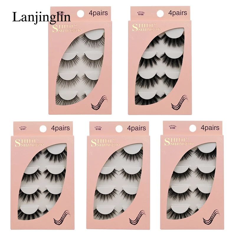 LANJINGLIN 4 пары натуральные норковые ресницы длинные Искусственные ресницы cils макияж ручной работы Мягкие 3d норковые ресницы пушистые накладные ресницы