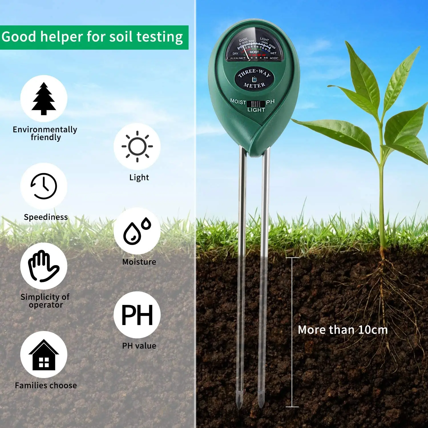 woodworking ruler 3 in 1 PH Soil Meter Sunlight PH Tester Garden Flowers Soil Moisture Sensor Meter Plants Acidity Humidity PH Monitor Detector digital ph tester