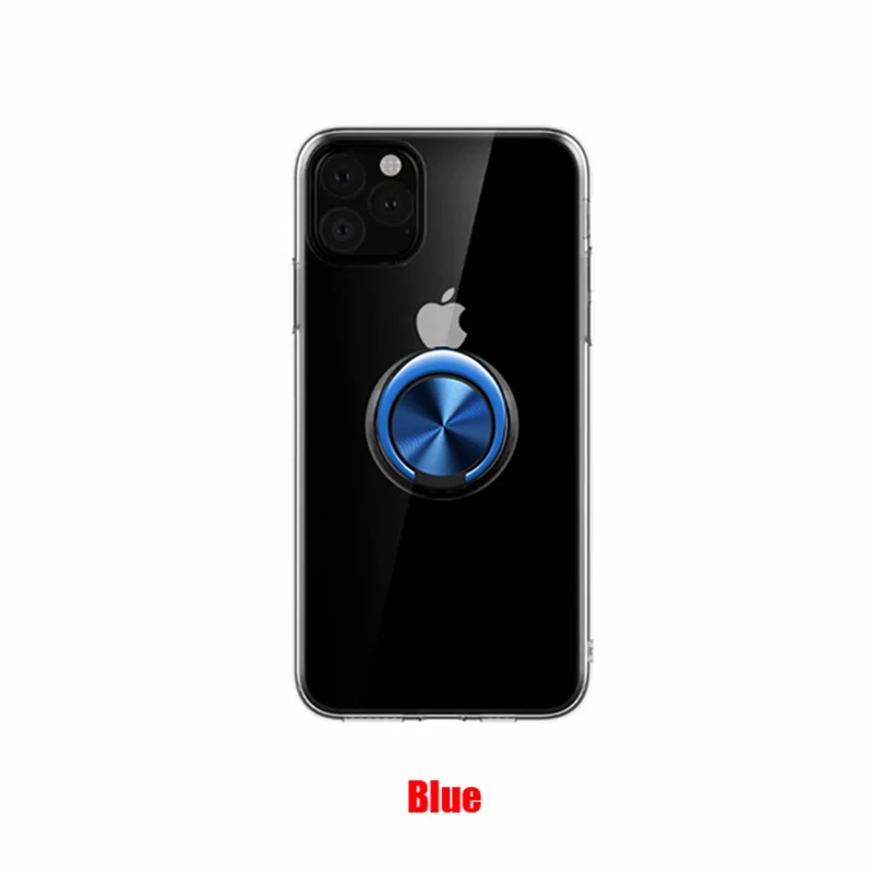Для iPhone 11 XR XS Max кольцо держатель Стенд задняя крышка магнит прозрачные чехлы для iPhone XR XS Max 11 7 8 6s Plus Coque - Цвет: Синий