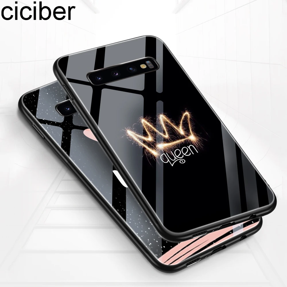 Чехол для телефона ciciber для samsung Galaxy S10 S9 S8 S7 Note 10 9 8 Plus S10e S10+ чехол из закаленного стекла с краями и цветочным принтом в виде Королевского сердца