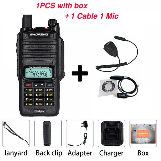 Aadd 1mic 1cable 10 Вт Водонепроницаемый Baofeng UV-9R Plus двухдиапазонный FM КВ трансивер портативный CB Ham Радио UV 9R Plus UV9R двухстороннее радио - Цвет: Aadd 1mic 1cable