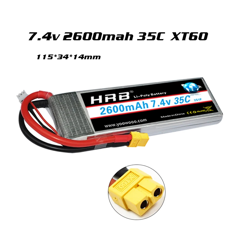 Распродажа hrb RC Lipo Батарея 2S 3S 4S 5S 6S 2200 мА/ч, 2600 мА/ч, 2700 мА/ч, 5000 мА/ч, 6000 мА/ч, XT60 разъем типа «deans» для rc-вертолет на радиоуправлении - Цвет: 7.4v 2600mah 35C