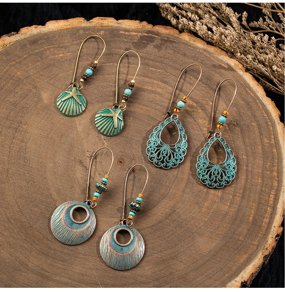 Bohemian Earrings Set Vintage Shell Tassel Oversize Round Hoop Dangle Drop Earrings For Women Indian Jewelry Party Gift