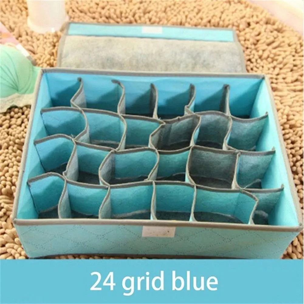 Складной органайзер, ящик для хранения, чехол из нетканого материала для бюстгальтеров, галстуков, нижнего белья, носков, органайзер, ящик для хранения - Цвет: Blue 24 grid