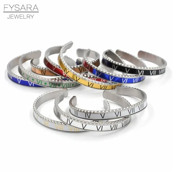 

FYSARA 9 Color Classic Brand Stainless Steel Speedometer Cuff Bracelets Roman Numeral Bangles Men Watch Accessories Women Gift