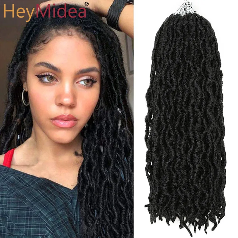 Wavy Gypsy Locs Ombre Crochet Hair 12-18" Goddess Locs Faux African Synthetic Braiding Hair Extensions for Women HeyMide