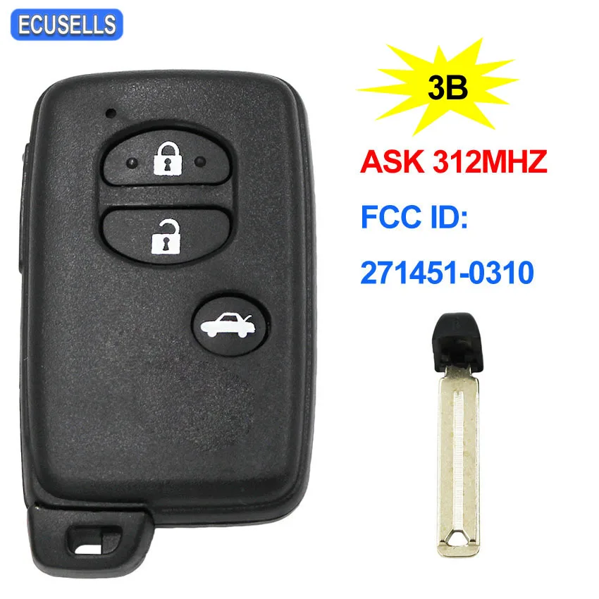 3 кнопки ASK312MHz дистанционный Автомобильный ключ FCC ID: 271451-0310 для Toyota Europe Mongolia TOY48 нерезанное лезвие с вогнутой позицией