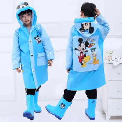 Disney Pink Minnie  Kids Raincoat Cartoon Inflatable hat Poncho Boys  Children Frozen raincoat  gift high quality