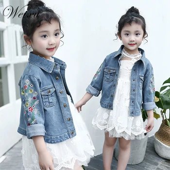 

Children's Jeans Jacket for Girls Spring Autumn Kids Flower Embroidery Blue Denim Jacket Coat Teenager Outerwear Clothes 3T-14T