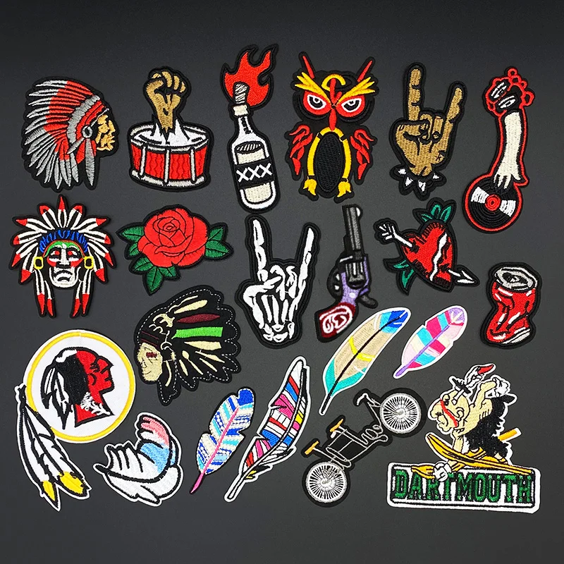 Vintage Indian Punk hand Finger Clothing Patch Iron on Stripes for Badges Stickers on Clothes Rock Fingers Embroidery Appliques