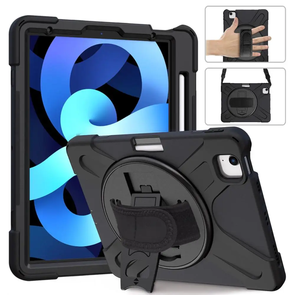 

2020 Tablet Case Silicone Hard Cover forIpad Air 4 10.9 inch with Pen tray Shoulder Strap Heavy Duty Hybrid Protective Case