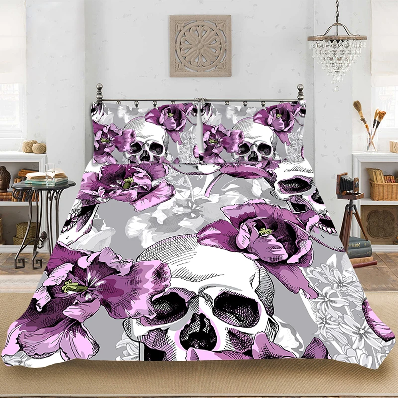 Bedding set Bedclothes Include Duvet Cover Pillowcase Print Home Textile Bed Linens Flower Skull Comforter King-Full Size