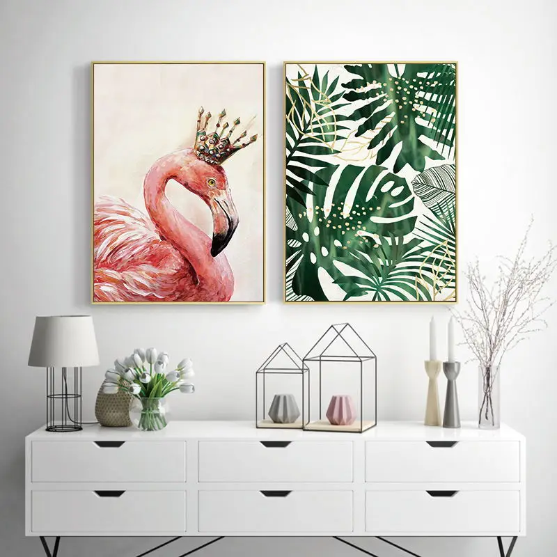 Modern-Minimalistic-Animal-Flamingo-With-Leaves-Canvas-Art-Abstract-Painting-Print-Picture-Wall-Poster-Office-Home (1)