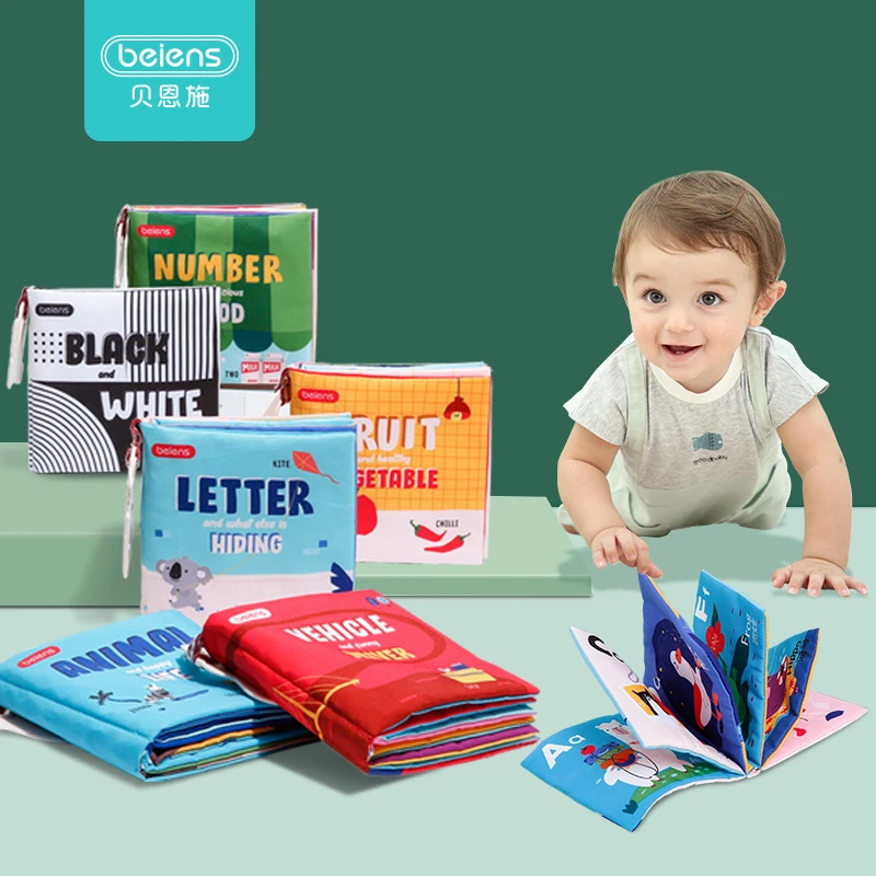 

Beiens Baby Books 6PCS Black White Cloth Book for Early Educational Toys Soft Quiet Book Bath Toy Kids Learning Montessori