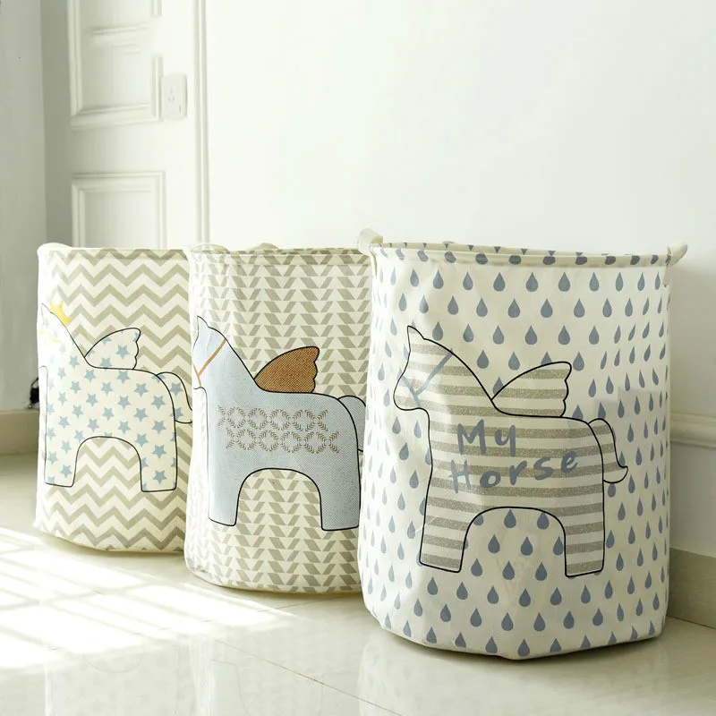 

New Round Laundry Basket Big Capacity Cartoon Waterproof Foldable Linen Washing Basket For Children Storage Toys Box Organize