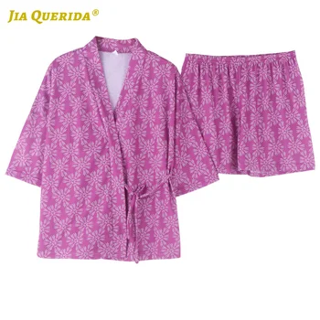 

Soft Woman Clothes Fashion Style Woman Pajamas Pajamas Set V Neck Short Sleeve Short Pants Printing Summer Pajamas for Woman