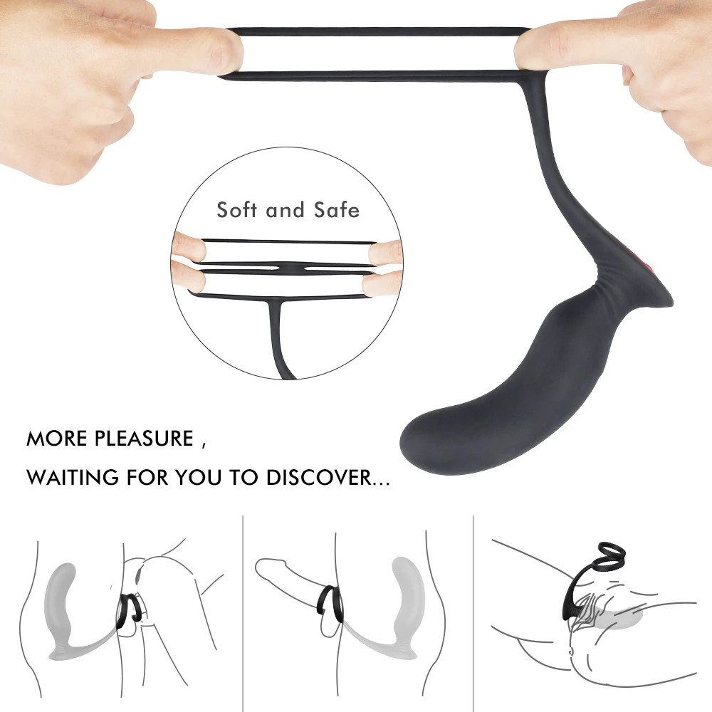 Male Masturbate Prostate Massage with Ring Remote Control Anal Vibrator Silicone Sex Toys for Men Dildo Butt Plug Penis Training (9)