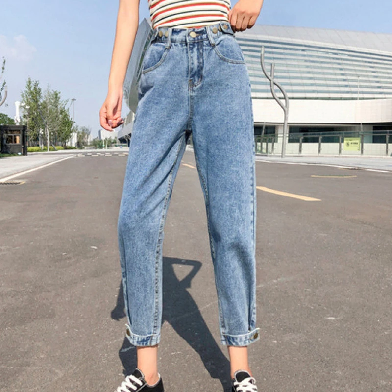 Pantalones vaqueros de pierna ancha para mujer, Jeans cintura elástica de 3x100Kg, pantalones vaqueros para novio y Mamá, ouc284b|Pantalones - AliExpress