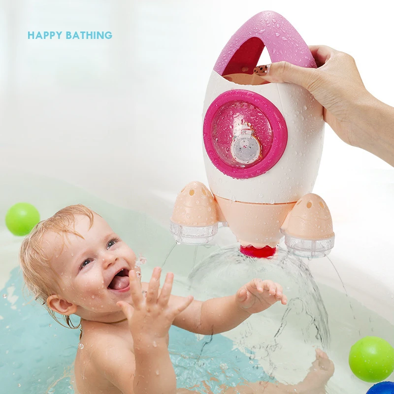 

High Quality Plastic New Infant Baby Kids Rocket Shape Bath Toy Rotating Water Spray Bathtub Time Shower Water Interactive Toys