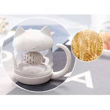 Новинка, однотонная портативная Милая чайная кружка с изображением обезьяны и рыбы для заварки чая в форме кошки, стеклянная чашка, ситечко, фильтр, контейнер, подарок