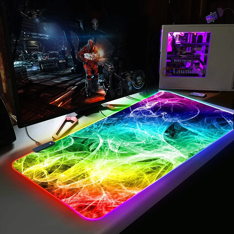 Игровой коврик для мыши RGB большой компьютерный с крутым абстрактным дизайном на