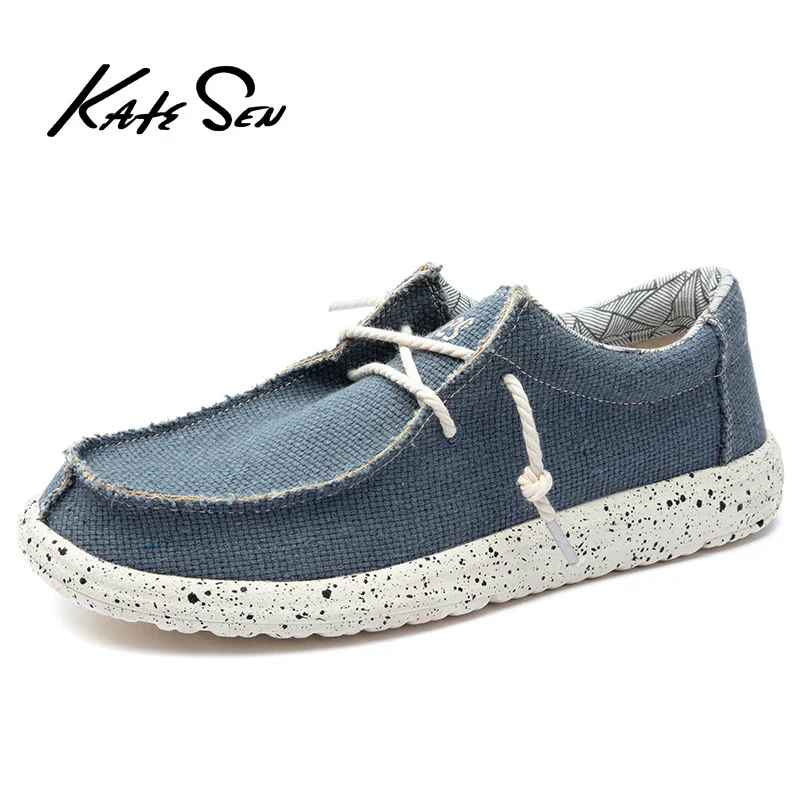 Цена KATESEN 2019 г.; летняя парусиновая Мужская обувь; дышащая повседневная обувь для вождения; удобная мужская обувь на плоской подошве без застежки;...