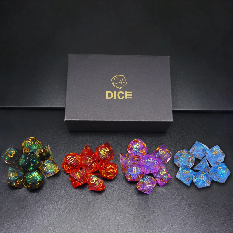 Clear Sharp Edge Handmade Dice Cube 7pcs/Set for RPG DnD TRPG Board Games D4,D6,D8,D10,D%,D12,D20 Cube