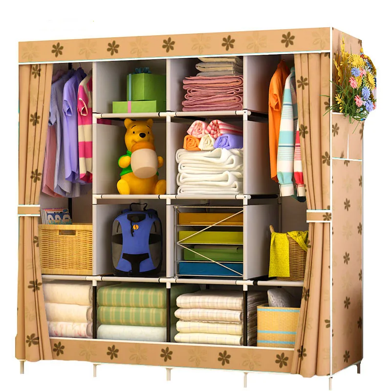 

Multi-function Wardrobe Fabric Folding Cloth Storage Cabinet DIY Assembly Easy Install Reinforcement Wardrobe Closet
